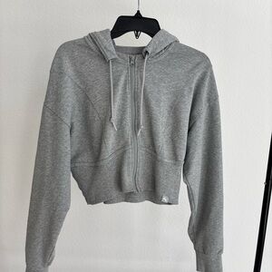 JoyLab Heather Gray Zip-Up Cropped Hoodie